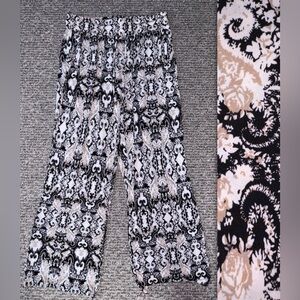 Ellen Tracy Women's Black, White & Beige Patterned Jersey Pants — Size L